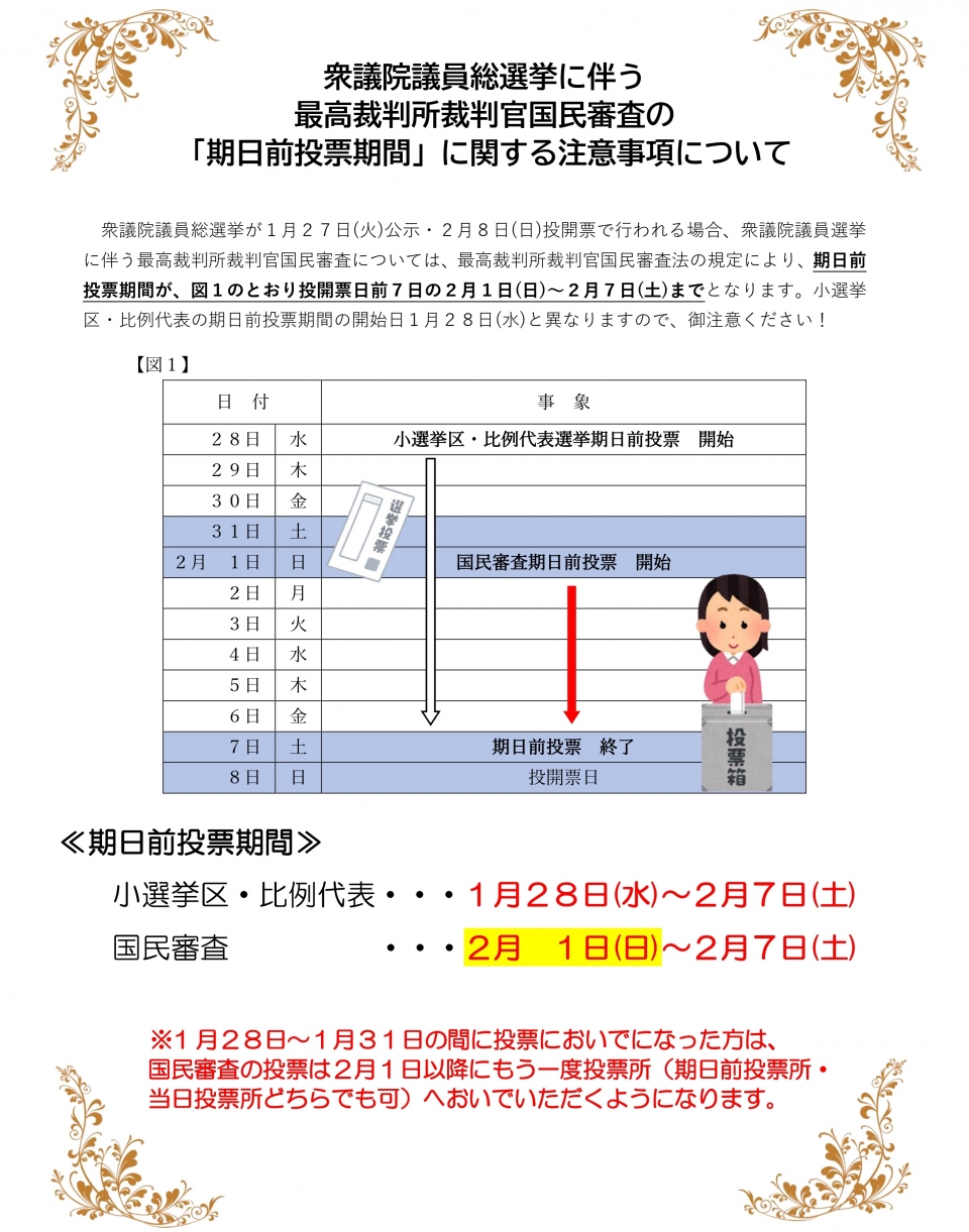 国民審査の期日前投票期間に関する注意事項